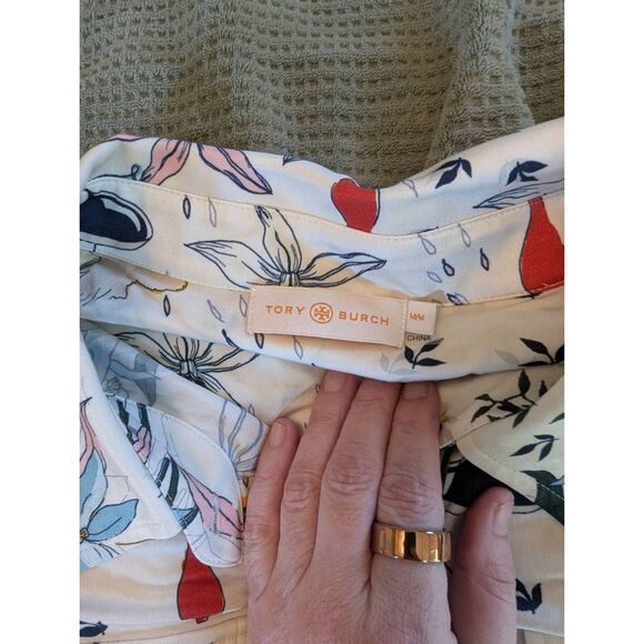 Tory Burch Women's Size Medium Cora White Print Silk Shirt Midi Dress RTR $495 - Picture 6 of 8